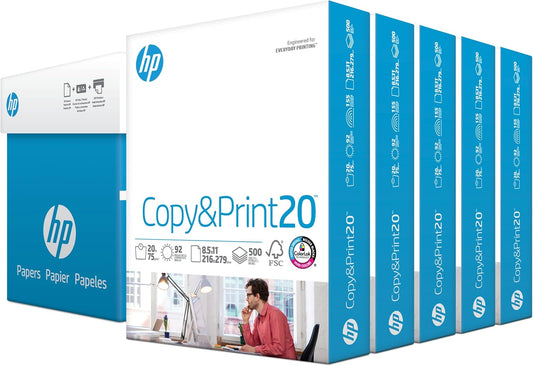 HP Printer Paper - 8.5 x 11 Paper - Copy &Print 20 lb -5 Ream Case - 2500 Sheets- 92 Bright